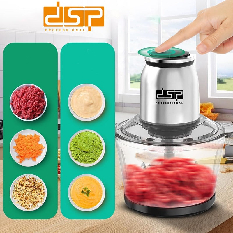 DSP Food Chopper with Meat Mincer 3L Glass Bowl 2 Speeds 6 Blade Set