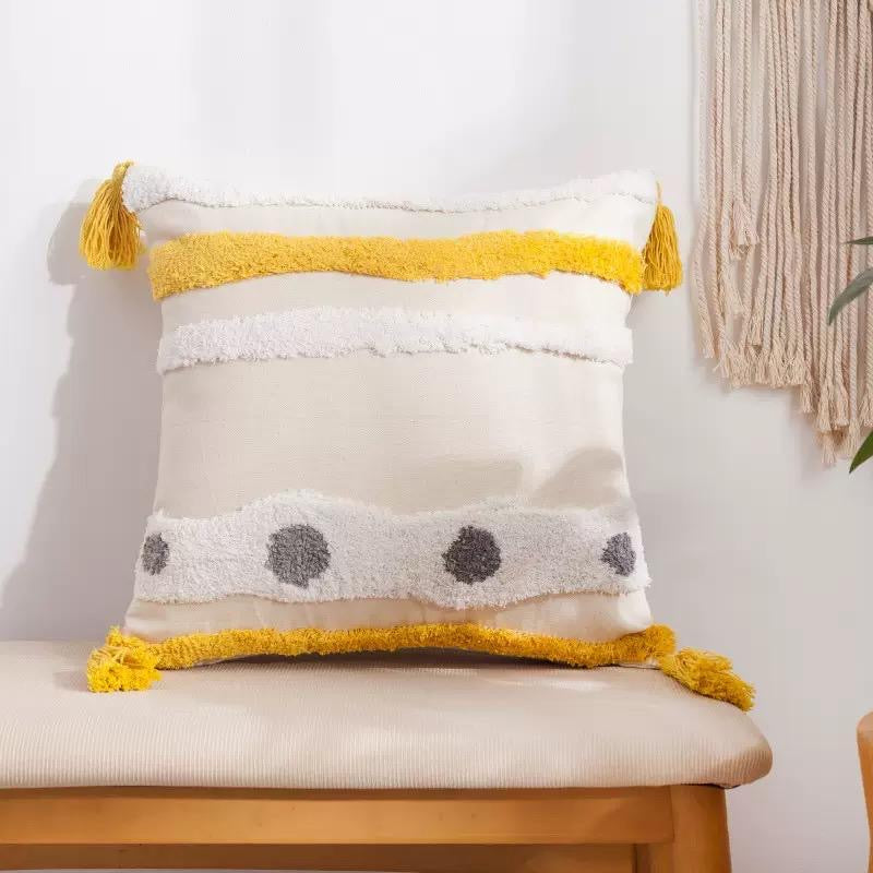 Boho Cotton Woven Pillowcases 45x45cm | Tufted Tassel Cushion Cover for Sofa Decor