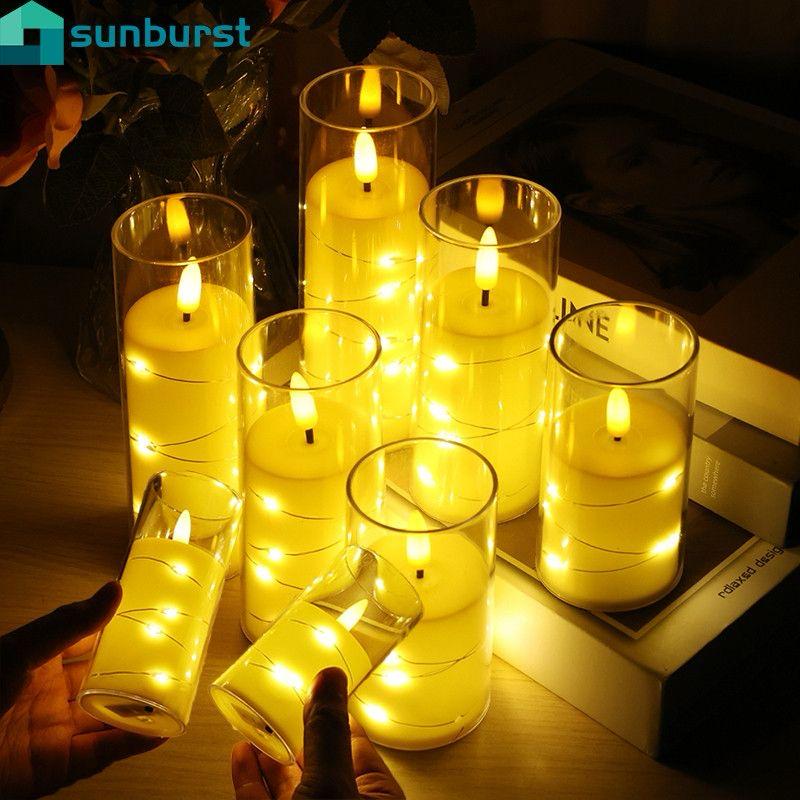 5pcs Acrylic flameless LED candles with string light