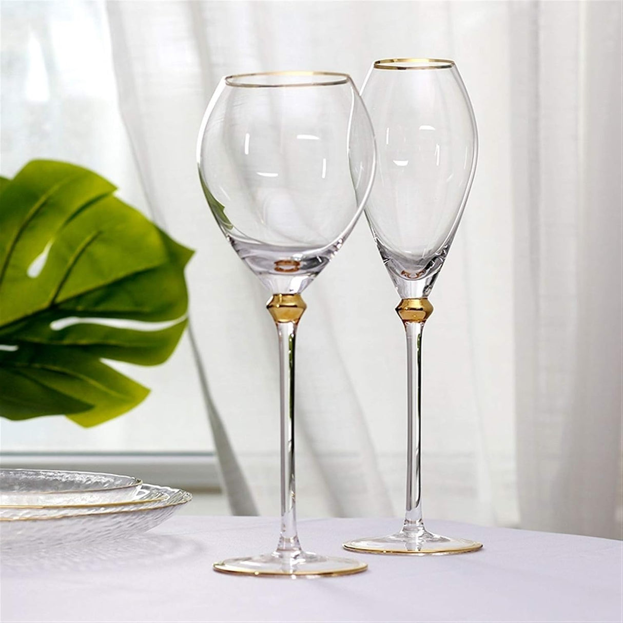 Royal Goblet Glasses High-End Gold Traced Red Glass Champagne and Wine Glass 6pcs Set