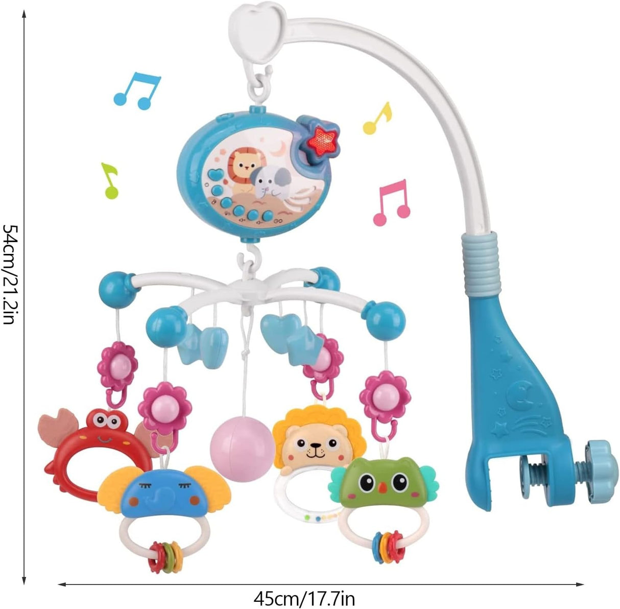 Cot Mobile for Babies, Baby Mobile for Crib, Hanging Projection Mobile with Music Box, Timing Function, Musical Mobile for Baby, Gifts for 0-12 Months Newborn (Blue)