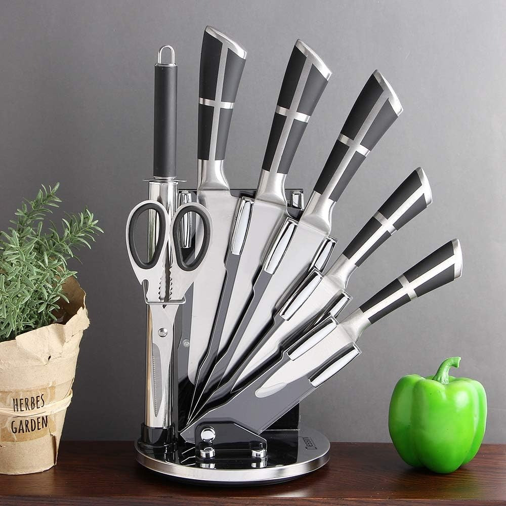 9-Piece Stainless Steel Kitchen Knife Set with Acrylic Block, Shears & Sharpener
