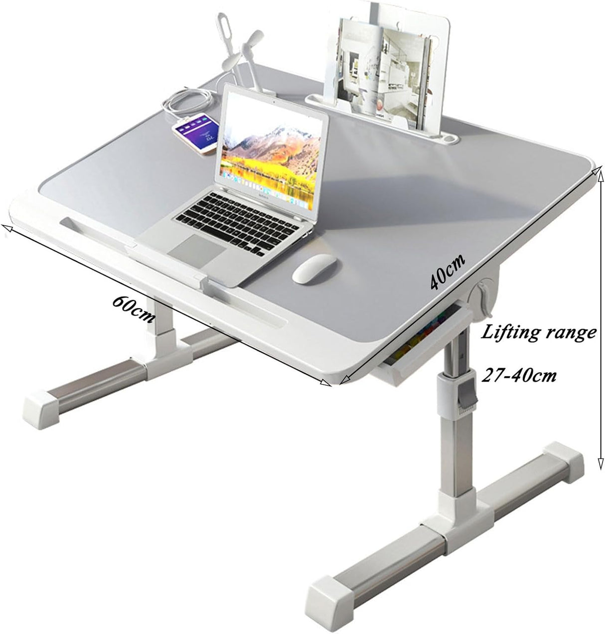 Foldable Bed Tray Table, Adjustable Height Laptop Desk for Bed, Portable Lap Desk for Working and Writing