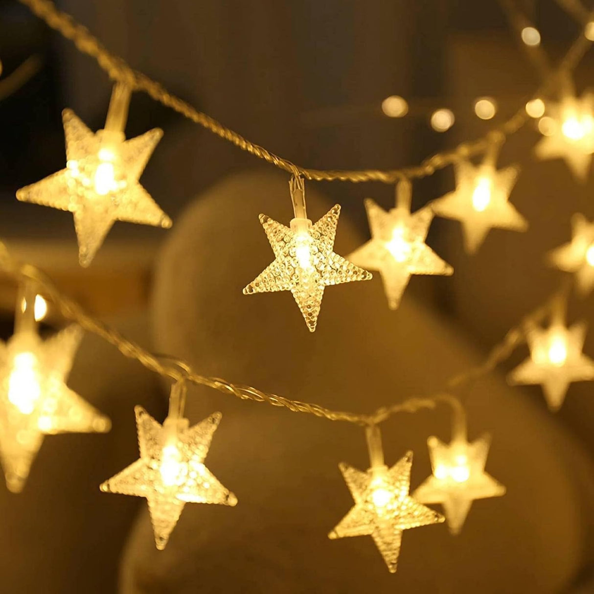 Christmas Decor Star String Lights Twinkle Lights Warm White Cute Hanging Star Fairy Light for Bedroom Room Office Home Camper Indoor Outdoor Xmas Tree Decorations