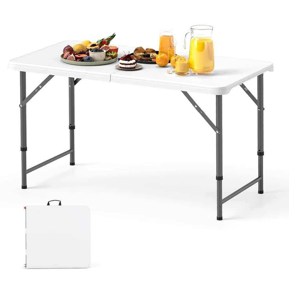 Heavy Duty Plastic Folding Table White Sturdy Collapsible Table for Game Parties, BBQ, Kitchen, Garden, Wedding & Outdoor Events Indoor/Outdoor Use