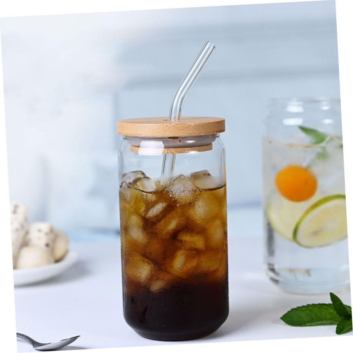 pcs Straw Glass Tumbler Straws Coffee Cup with Lid Glass Milk Cup Miss Bamboo Cover Household