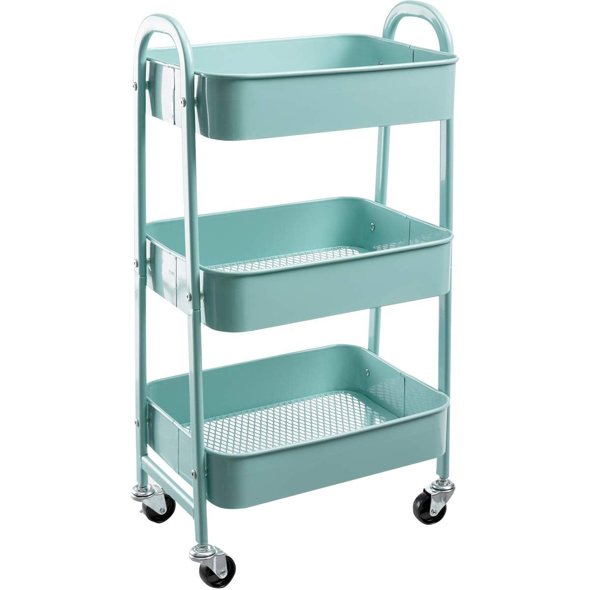 3 Tier Fully Metallic Movable Trolley Storage Rack with Wheels for Kitchen Bathroom Office