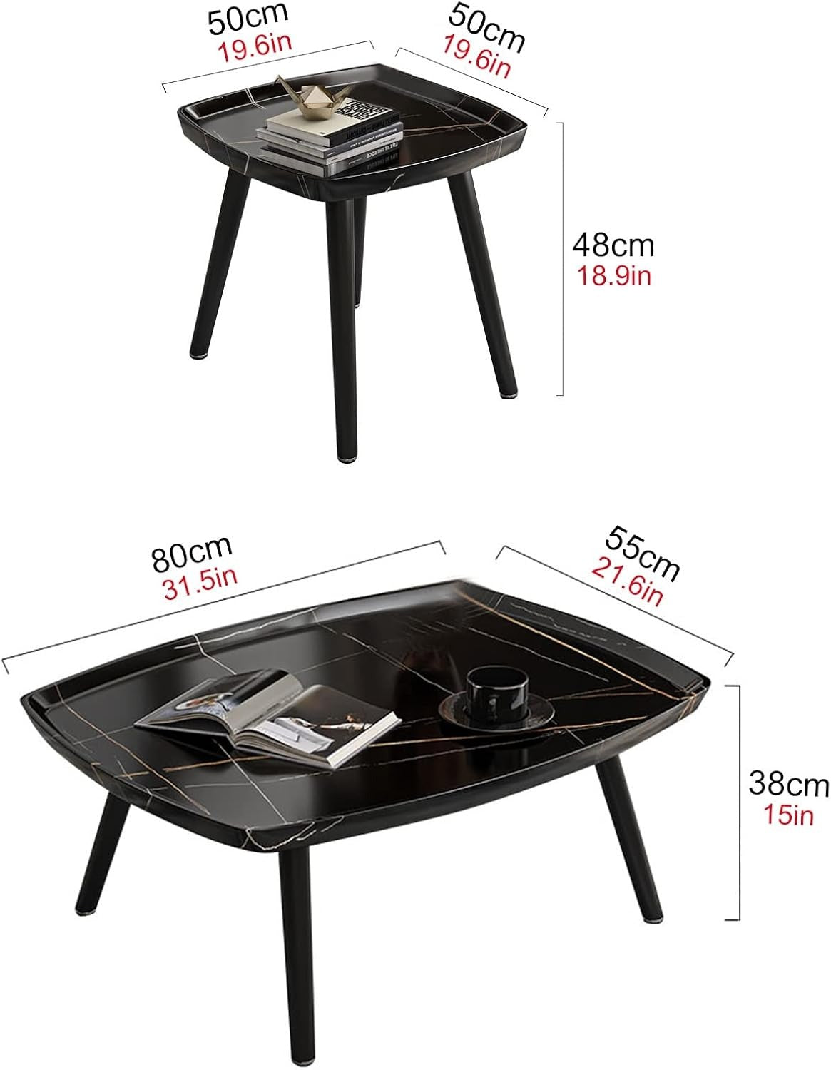 Elegant 2 Sets of Rectangular Nested Tables Creative Wooden Coffee Table