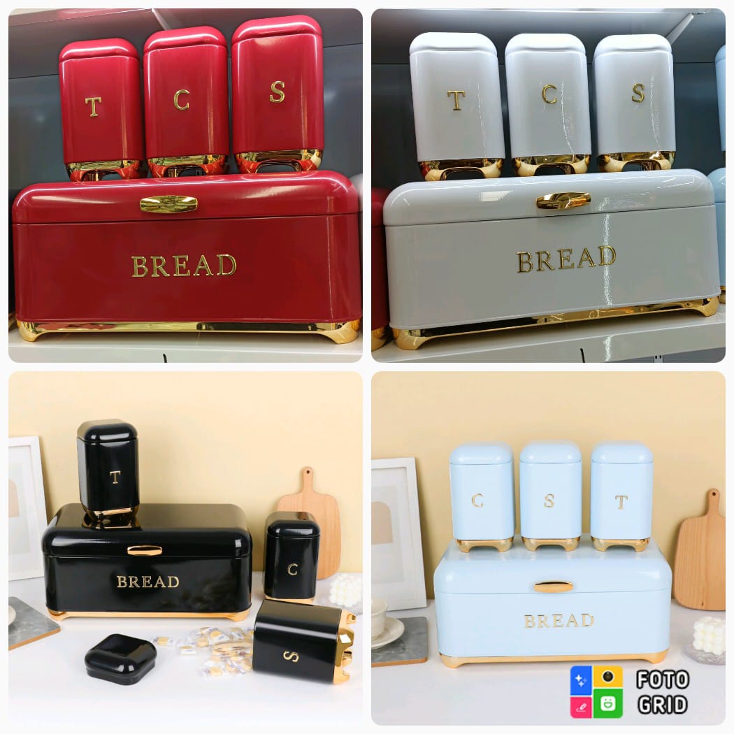 *Bread Bin with Three Canister Set with touch of gold