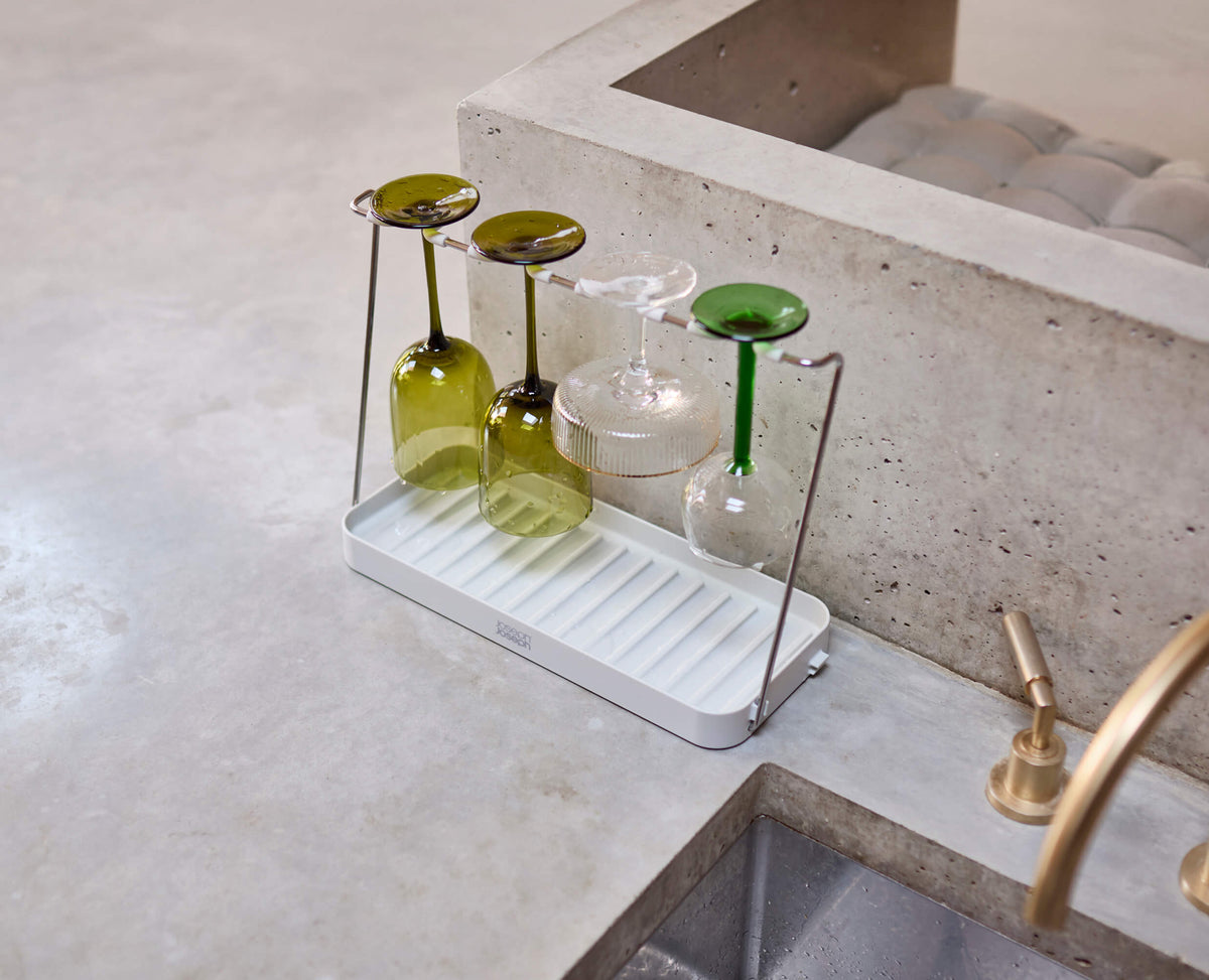 Joseph Joseph DrySmart folding wine glass drying rack in stone, sold in Kenya by Homelux Kenya