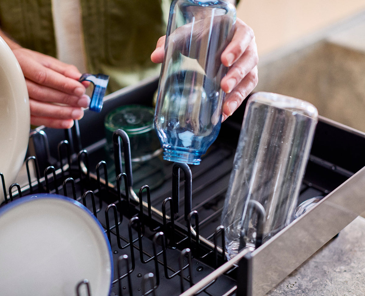 Joseph Joseph Extend Steel Plus dish rack in the compact position