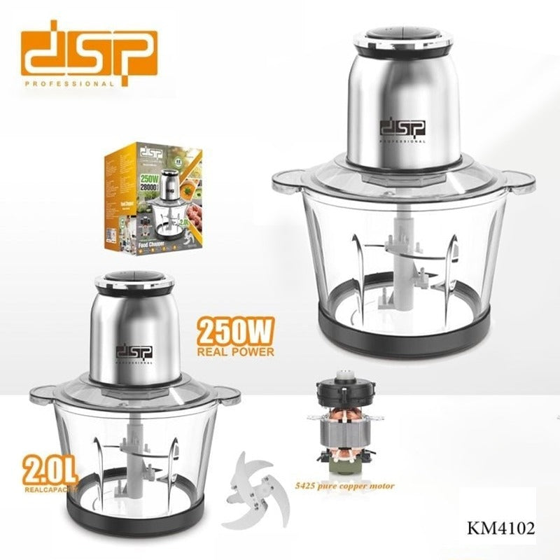 DSP Food Chopper with Meat Mincer 3L Glass Bowl 2 Speeds 6 Blade Set