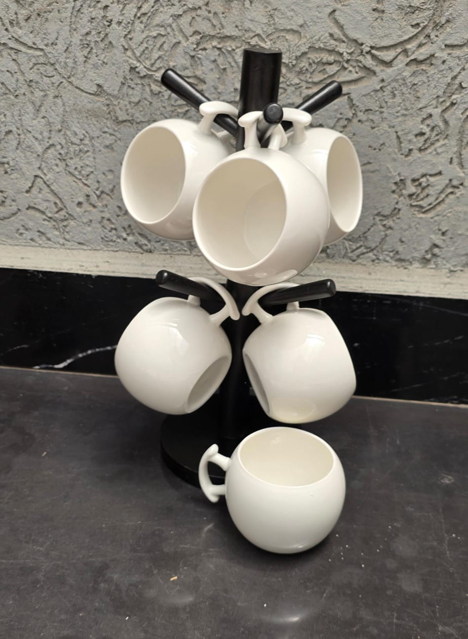 6pc Unique Cappuccino Cups with Bamboo Stand