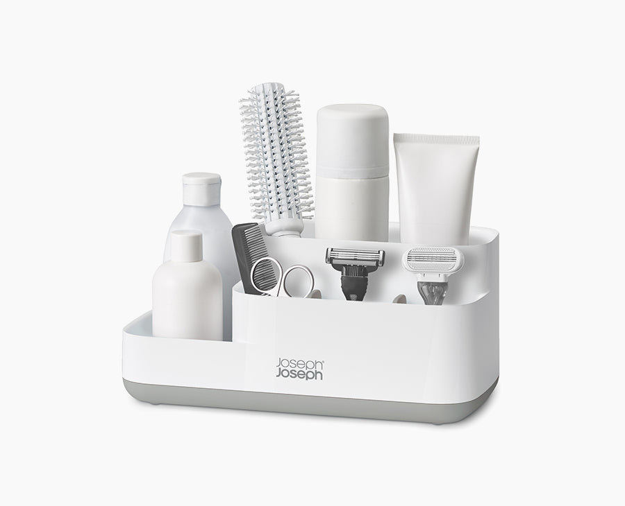 Joseph Joseph EasyStore bathroom caddy in light grey and white, sold in Kenya by Homelux Kenya