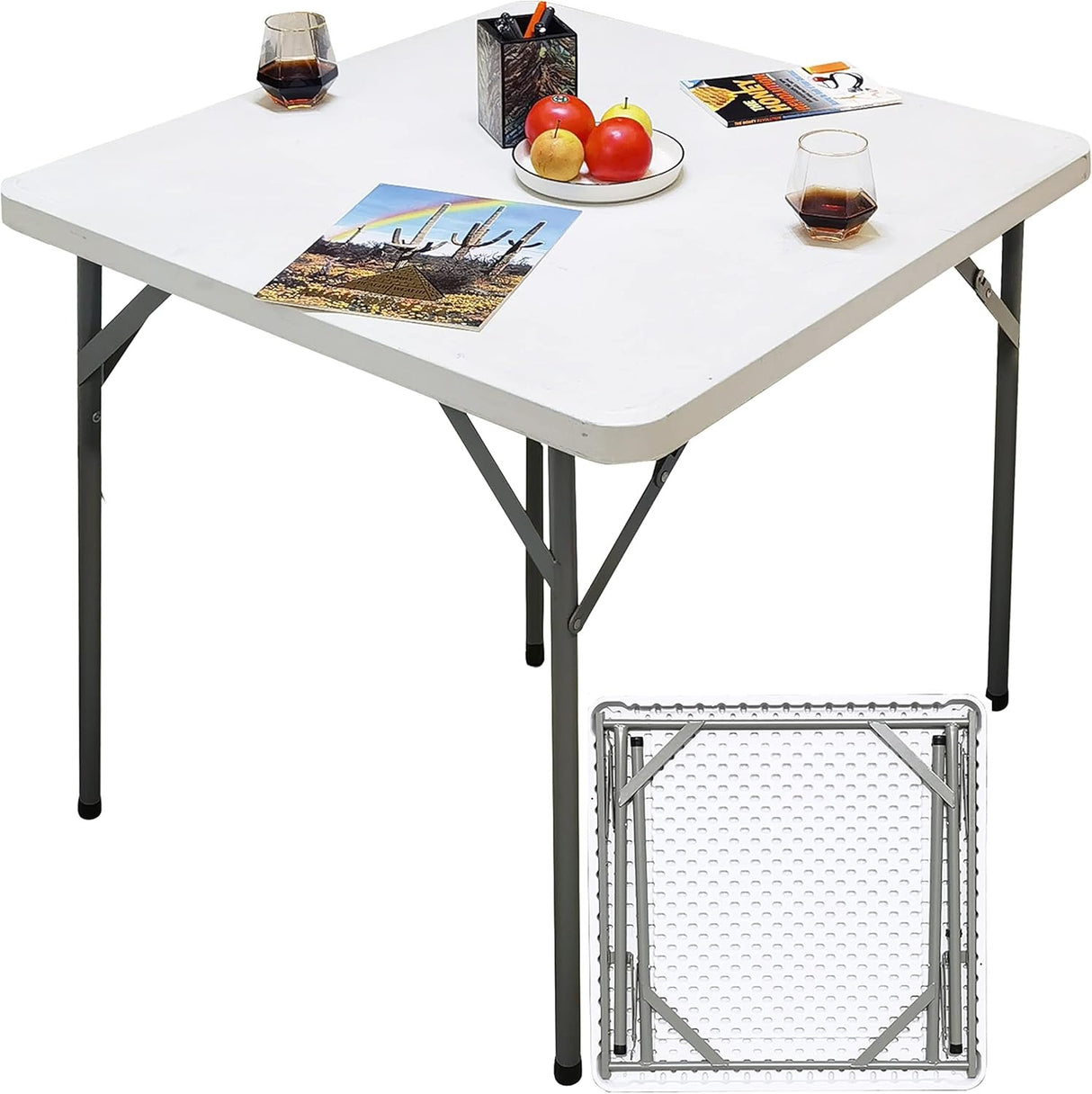 Heavy Duty Plastic Folding Table White Sturdy Collapsible Table for Game Parties, BBQ, Kitchen, Garden, Wedding & Outdoor Events Indoor/Outdoor Use