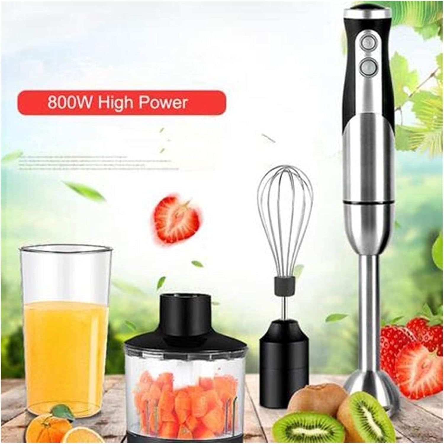 Stainless Steel 4-in-1 Multi-function Immersion Hand Blender, Stick Blender with Chopping Bowl, Milk Frother, Egg Whisk, Beaker for Food/Smoothies/Soups, BPA-Free