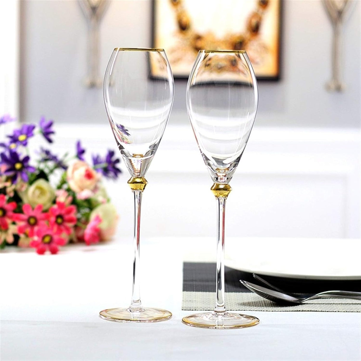 Royal Goblet Glasses High-End Gold Traced Red Glass Champagne and Wine Glass 6pcs Set