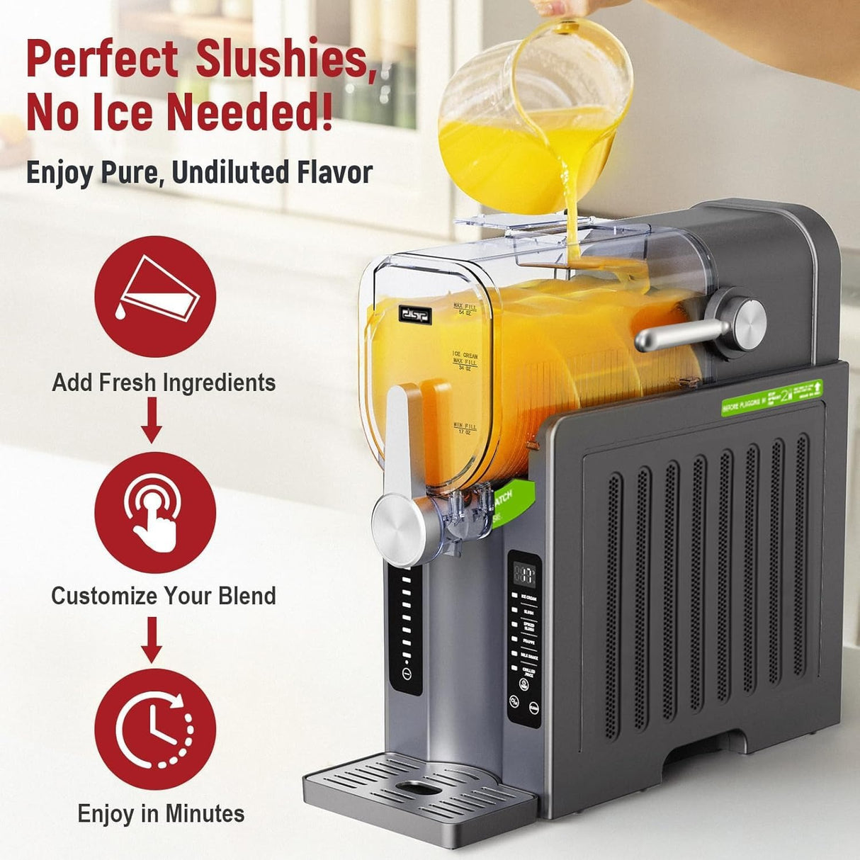 Dsp Frozen Dessert & Slushie Maker – 1500W Electric Ice Drink Machine with Compressor Cooling, 6 Preset Modes, Adjustable Thickness | Stainless Steel