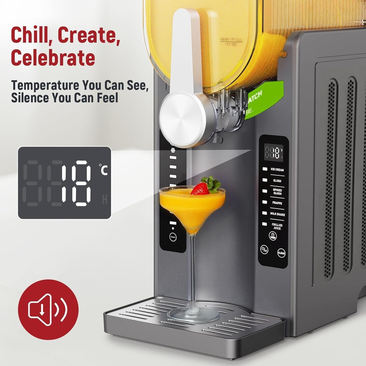 Dsp Frozen Dessert & Slushie Maker – 1500W Electric Ice Drink Machine with Compressor Cooling, 6 Preset Modes, Adjustable Thickness | Stainless Steel