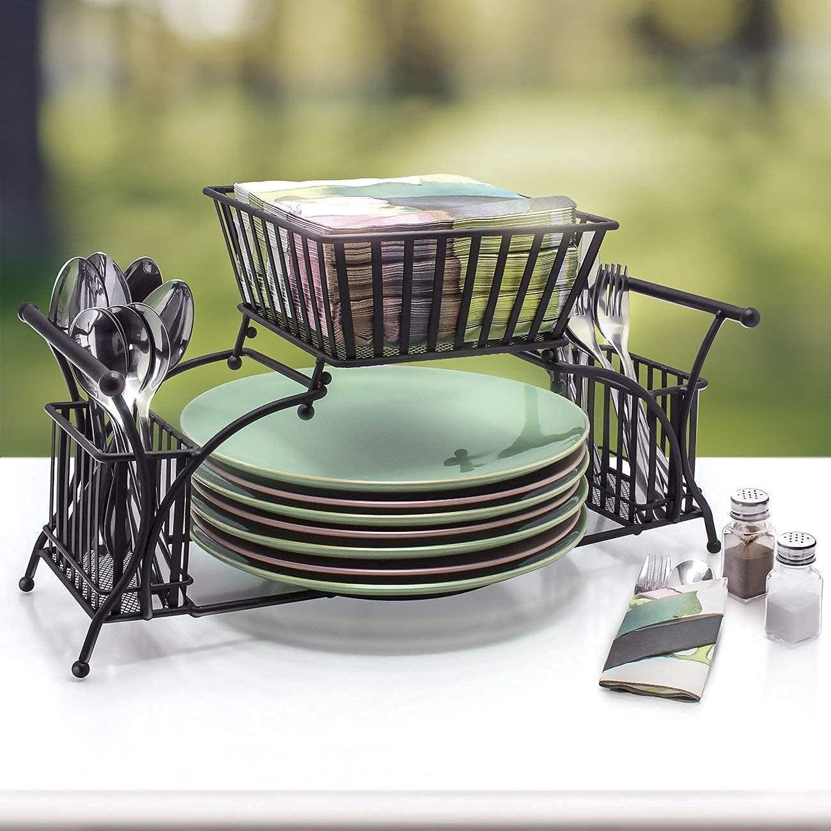Unique Wrought Iron Dish Rack & Napkin Holder – Kitchen & Dining Organizer