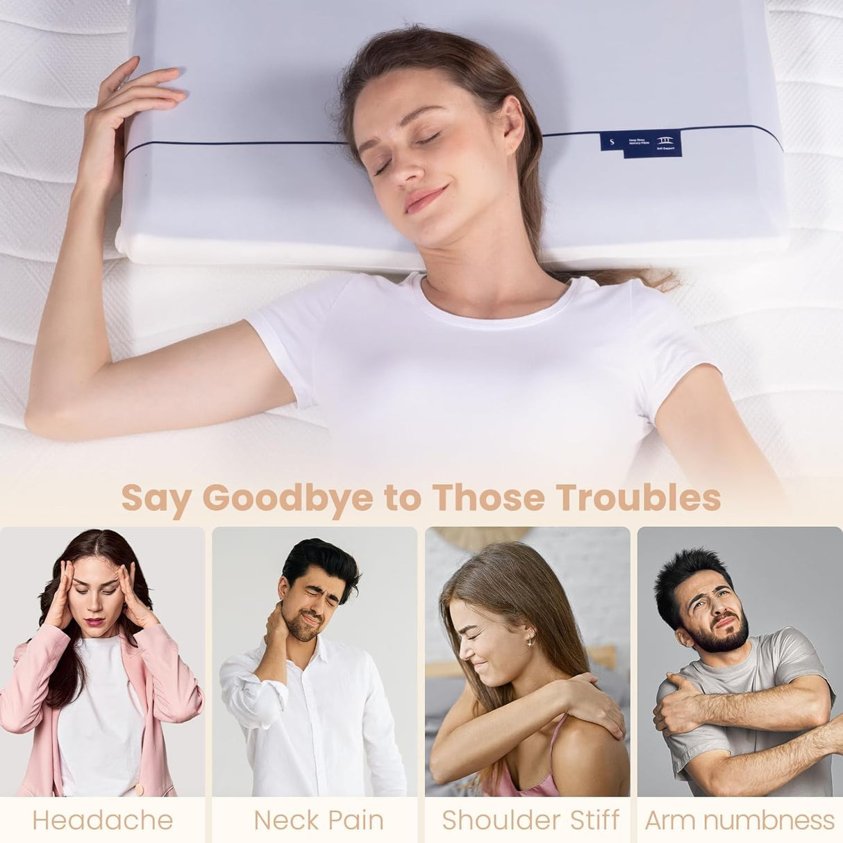 1pcs Memory Foam Pillows, Cervical Neck Pillow for Neck Pain Relief, Soft and Cooling for Back Side Sleeper Pillow with Two-Sided Reversible, Fits The Face Perfectly, Home Bed Pillows