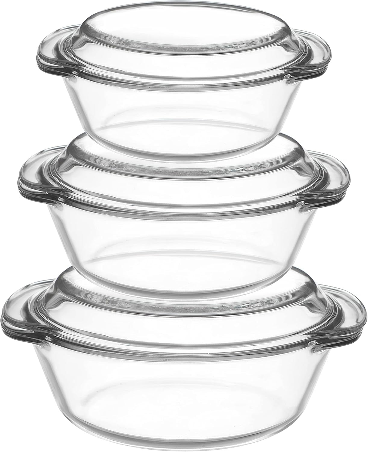 Signature 3-Piece Borosilicate Glass Casserole Set with Lids Oven & Microwave Safe