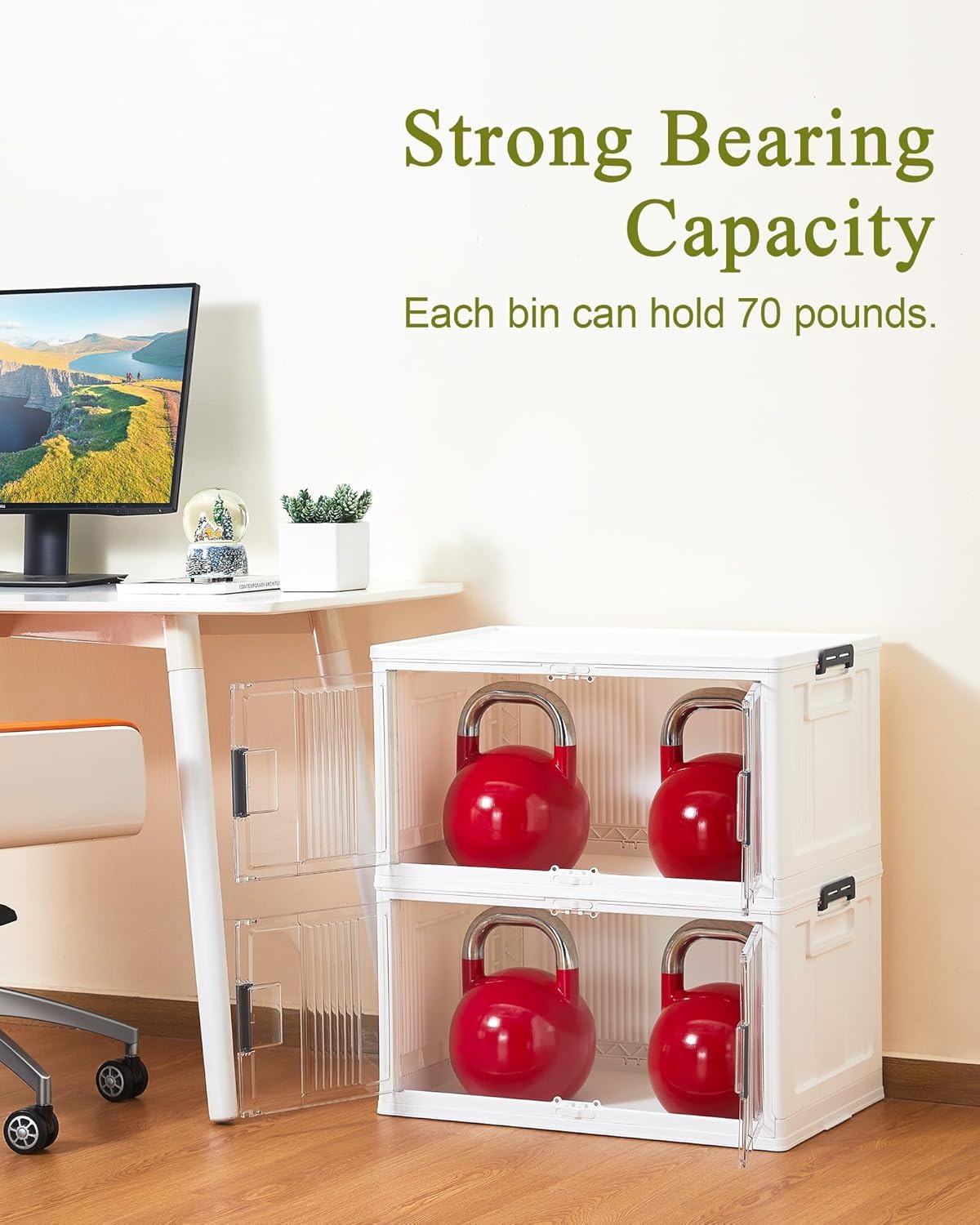 Folding Storage Box with Doors and Wheels Collapsible Plastic Storage Bin for Closet, Bedroom & Kids Room Stackable Organiser