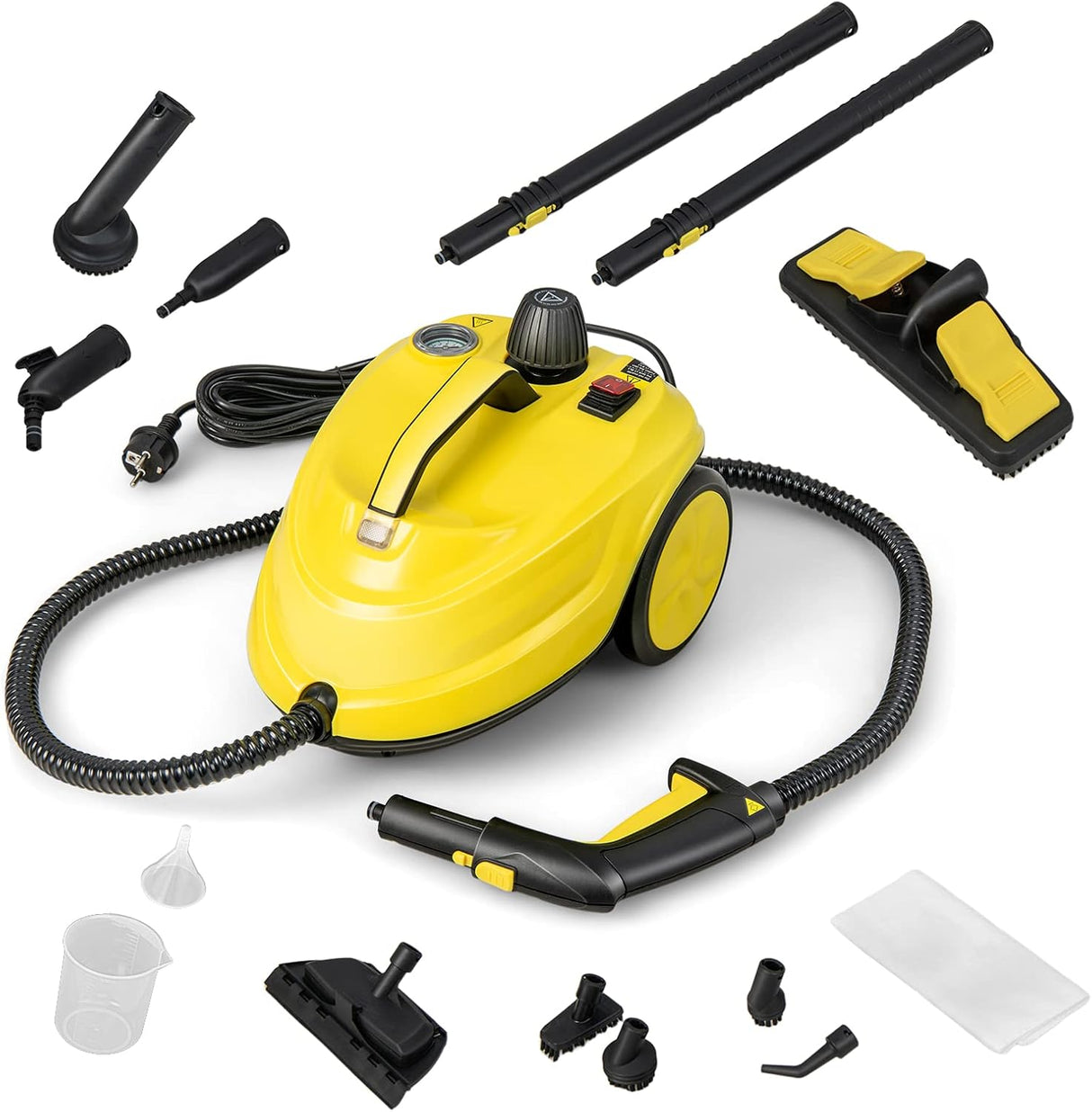 Steam Cleaner, 2000W Handheld Floor Steamer Cleaning Mop with Universal Wheel, 1.8L Tank and 13 Accessories, Professional-Grade Steamer for Cleaning Floors, Mattresses and Cars (Yellow)