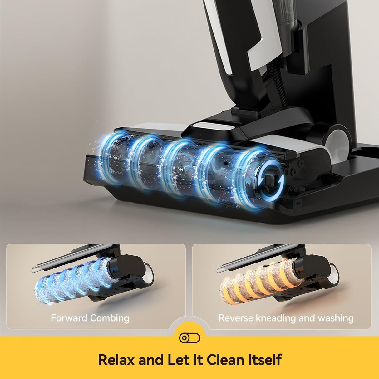 Deerma Wet Dry Vacuum Cleaners for Home, 180°Lie-Flat Cordless Vacuum Mop All in One with Voice Prompts Edge Cleaning Self-Cleaning Vac Mop for Hard Floors Sticky Messes and Pet Hair Quick Cleanups