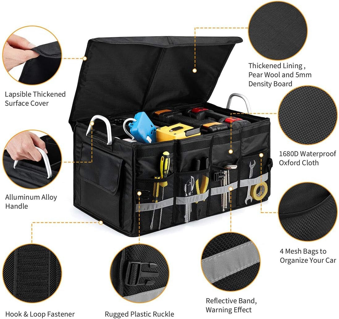 Large capacity car boot organizer with compartments