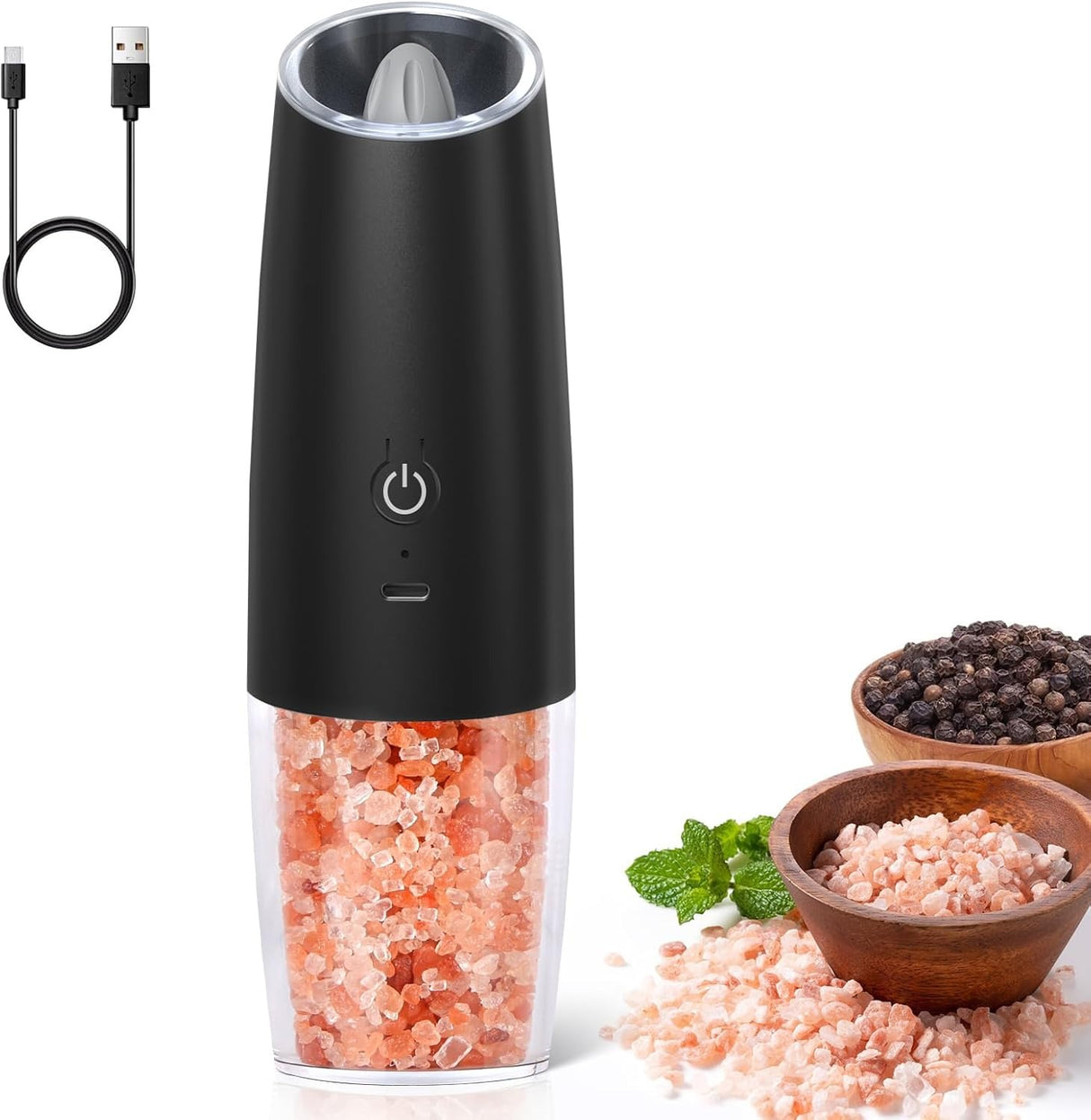 Salt or Pepper Grinder Gravity Electric Salt Grinder Rechageable Battery Powered Pepper Mill Adjustable Grinder Coarseness