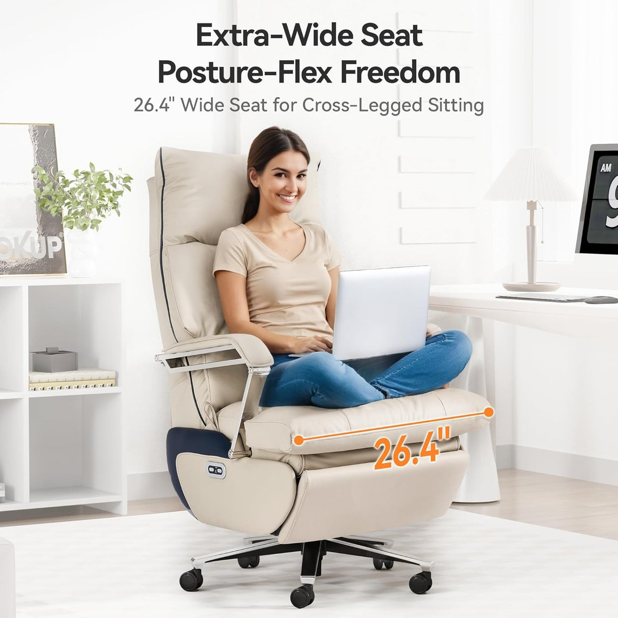 Ergonomic Leather Executive Office Chair with Footrest Big & Tall Reclining Desk Chair