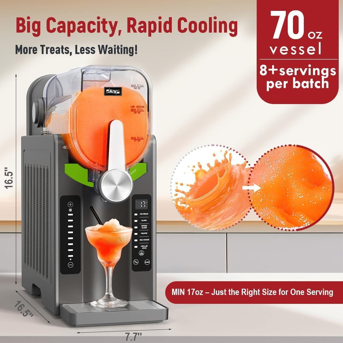 Dsp Frozen Dessert & Slushie Maker – 1500W Electric Ice Drink Machine with Compressor Cooling, 6 Preset Modes, Adjustable Thickness | Stainless Steel