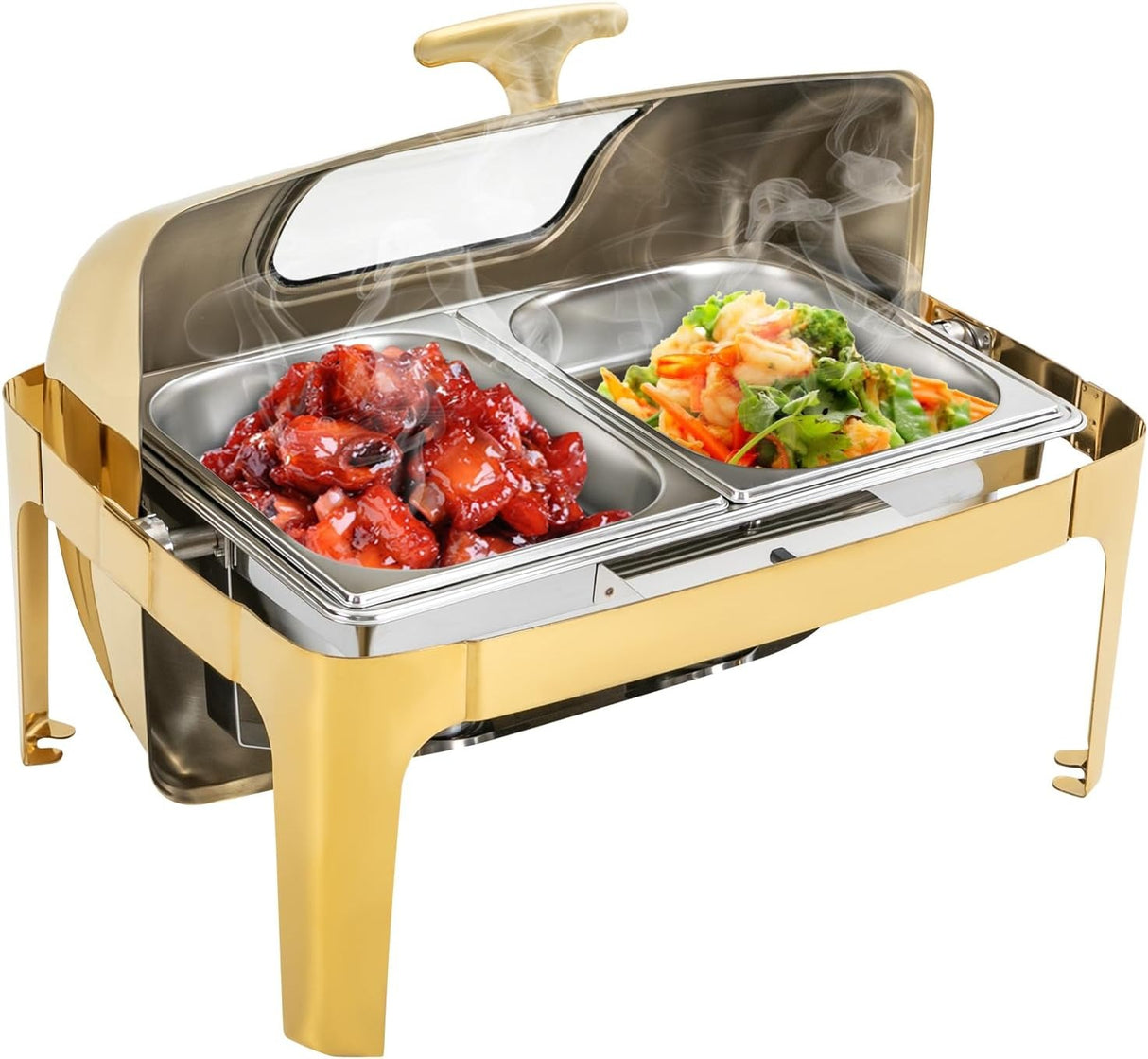 Signature 6L Gold Rolltop Chafing Dish with Glass Window – Elegant Buffet Food Warmer