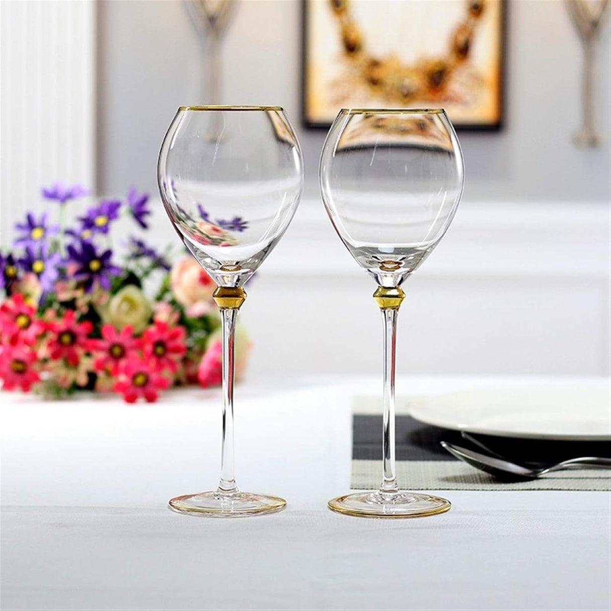Royal Goblet Glasses High-End Gold Traced Red Glass Champagne and Wine Glass 6pcs Set