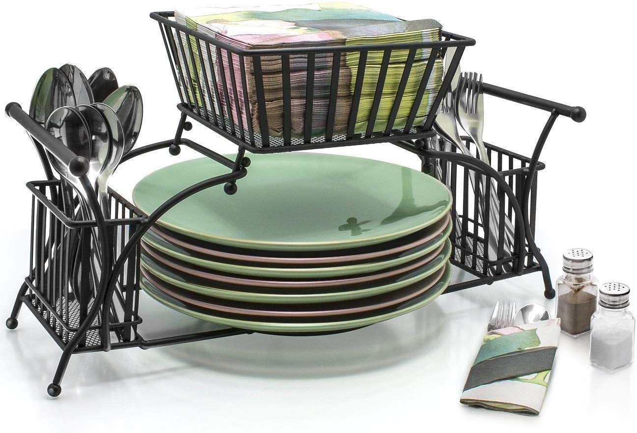 Unique Wrought Iron Dish Rack & Napkin Holder – Kitchen & Dining Organizer