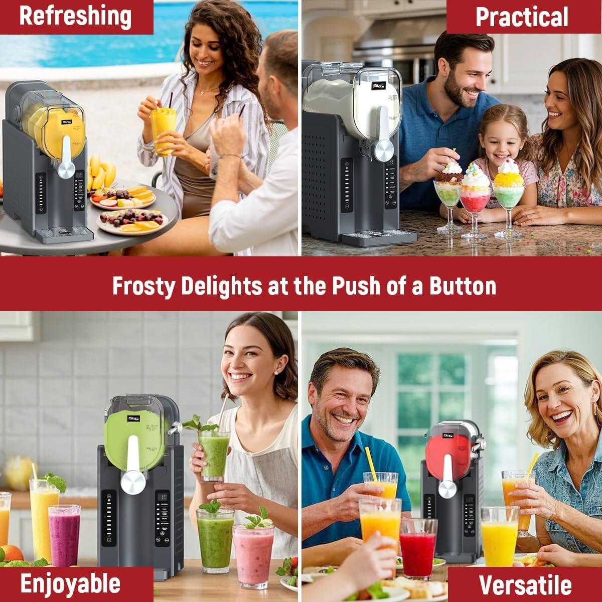 Dsp Frozen Dessert & Slushie Maker – 1500W Electric Ice Drink Machine with Compressor Cooling, 6 Preset Modes, Adjustable Thickness | Stainless Steel