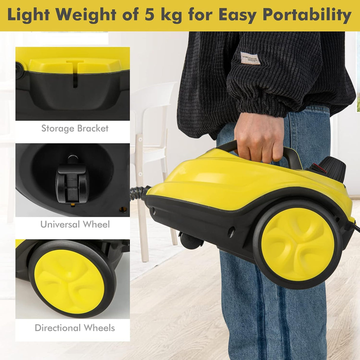 Steam Cleaner, 2000W Handheld Floor Steamer Cleaning Mop with Universal Wheel, 1.8L Tank and 13 Accessories, Professional-Grade Steamer for Cleaning Floors, Mattresses and Cars (Yellow)