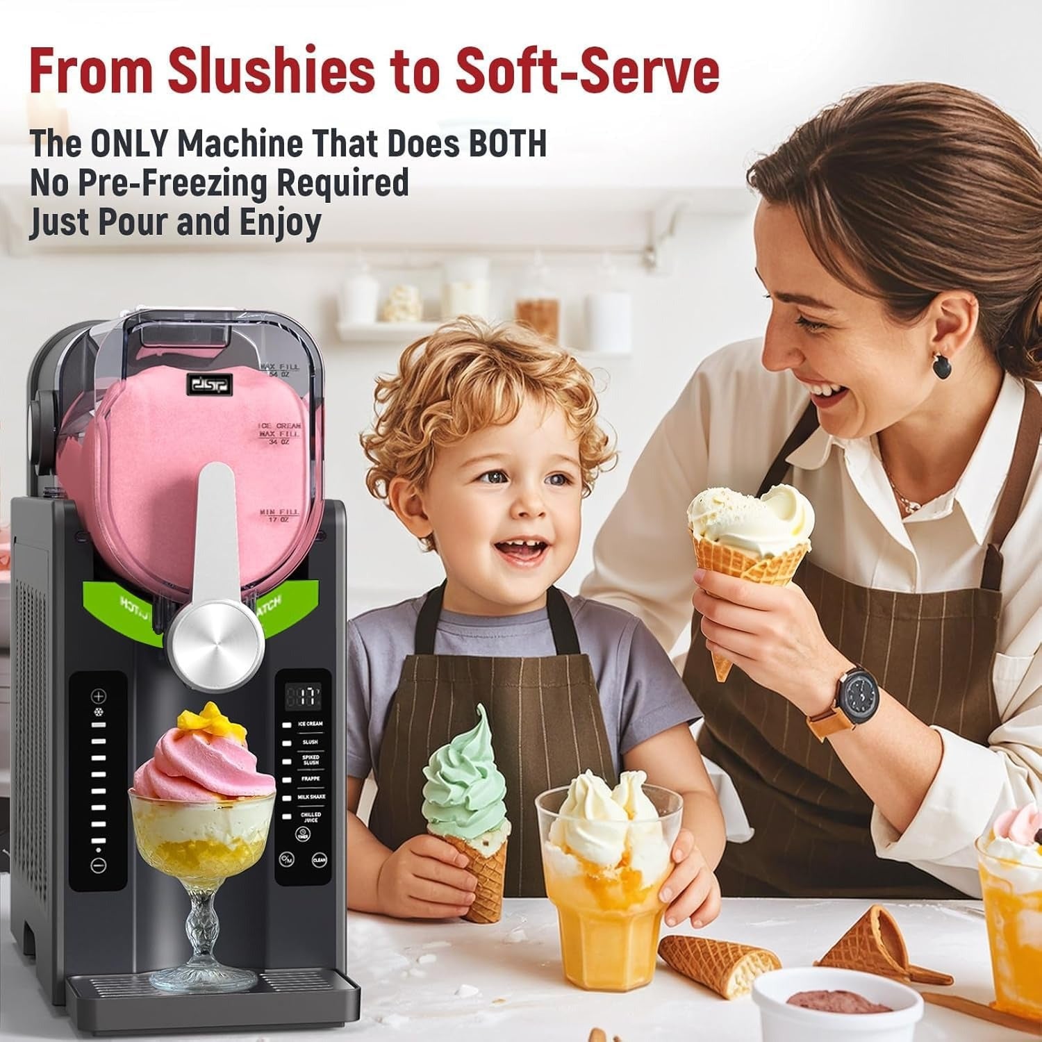 Dsp Frozen Dessert & Slushie Maker – 1500W Electric Ice Drink Machine with Compressor Cooling, 6 Preset Modes, Adjustable Thickness | Stainless Steel