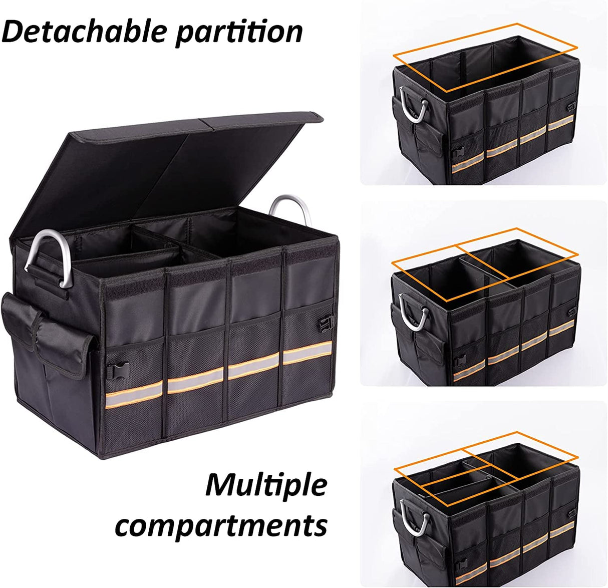 Large capacity car boot organizer with compartments