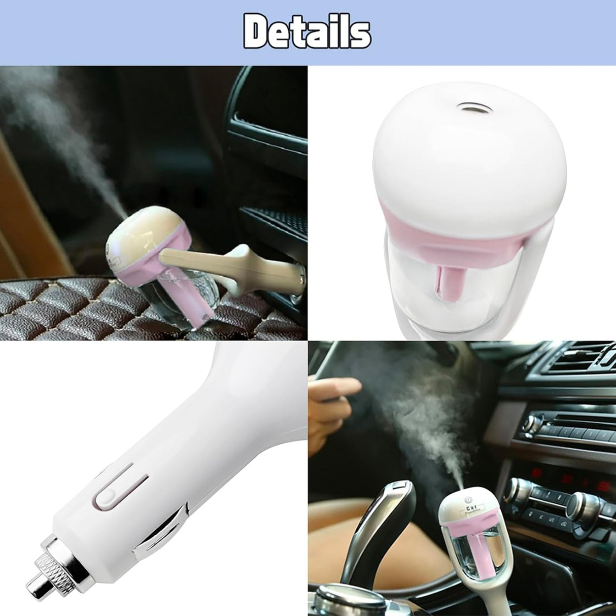 Car Humidifier, Car Essential Oil Diffuser, Portable Car Air Freshener, Personal Car Purifier Humidifier, Mini Cool Mist Humidifier with 12V Charging Port Blue
