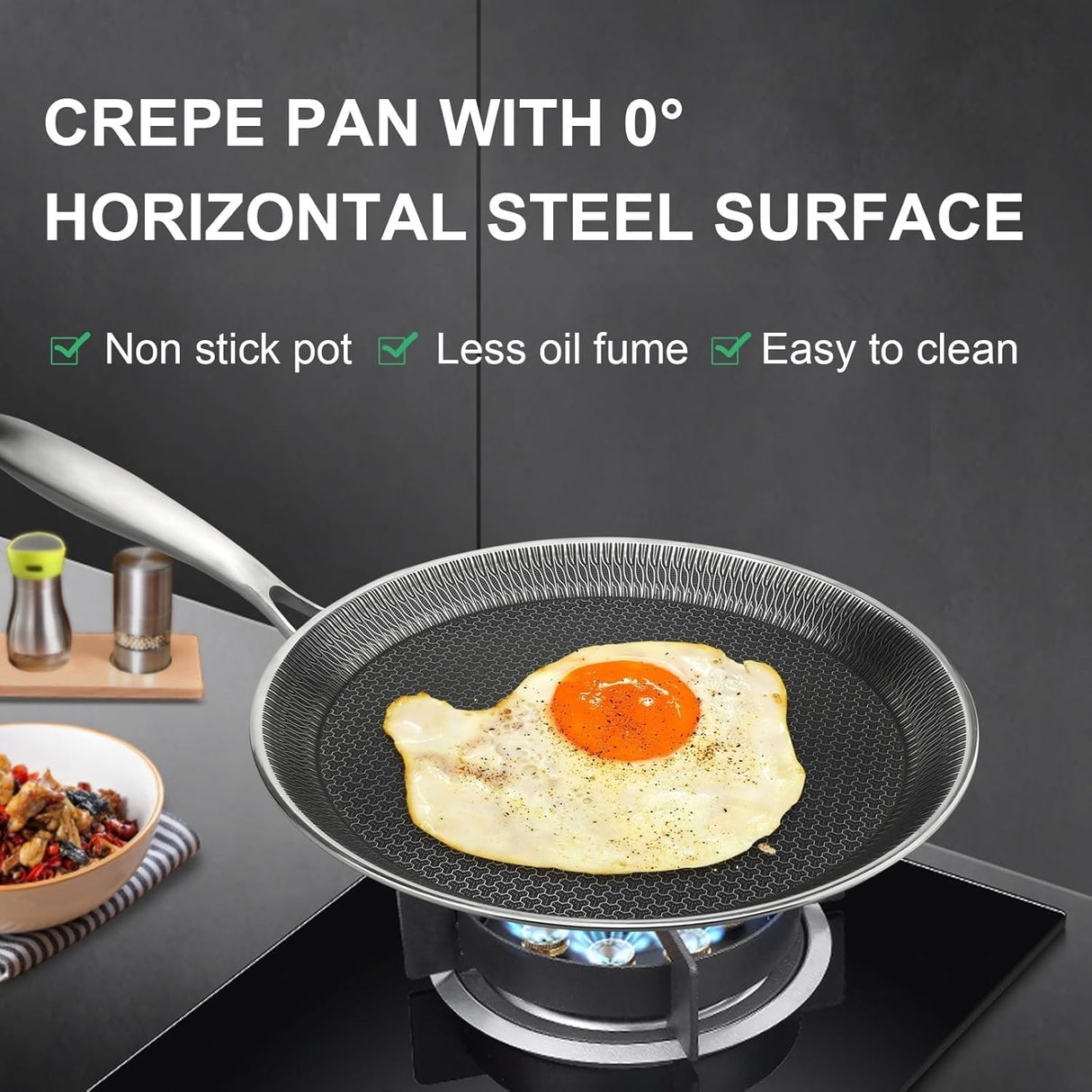 Uakeen 28cm Non-Stick Frying Pan Stainless Steel Flat Skillet with Honeycomb Coating Induction Compatible Chapati, Pizza & Omelette Pan