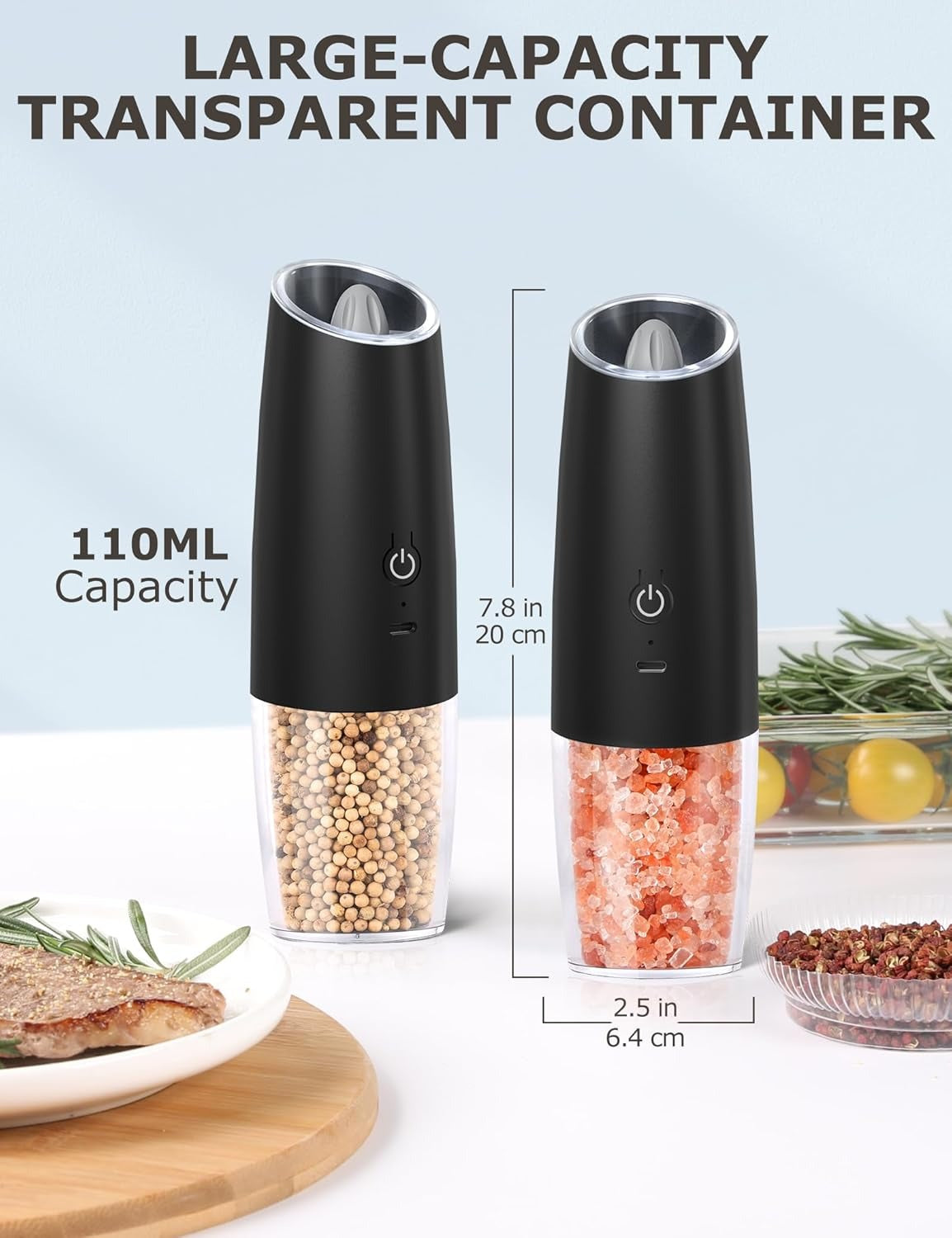 Salt or Pepper Grinder Gravity Electric Salt Grinder Rechageable Battery Powered Pepper Mill Adjustable Grinder Coarseness