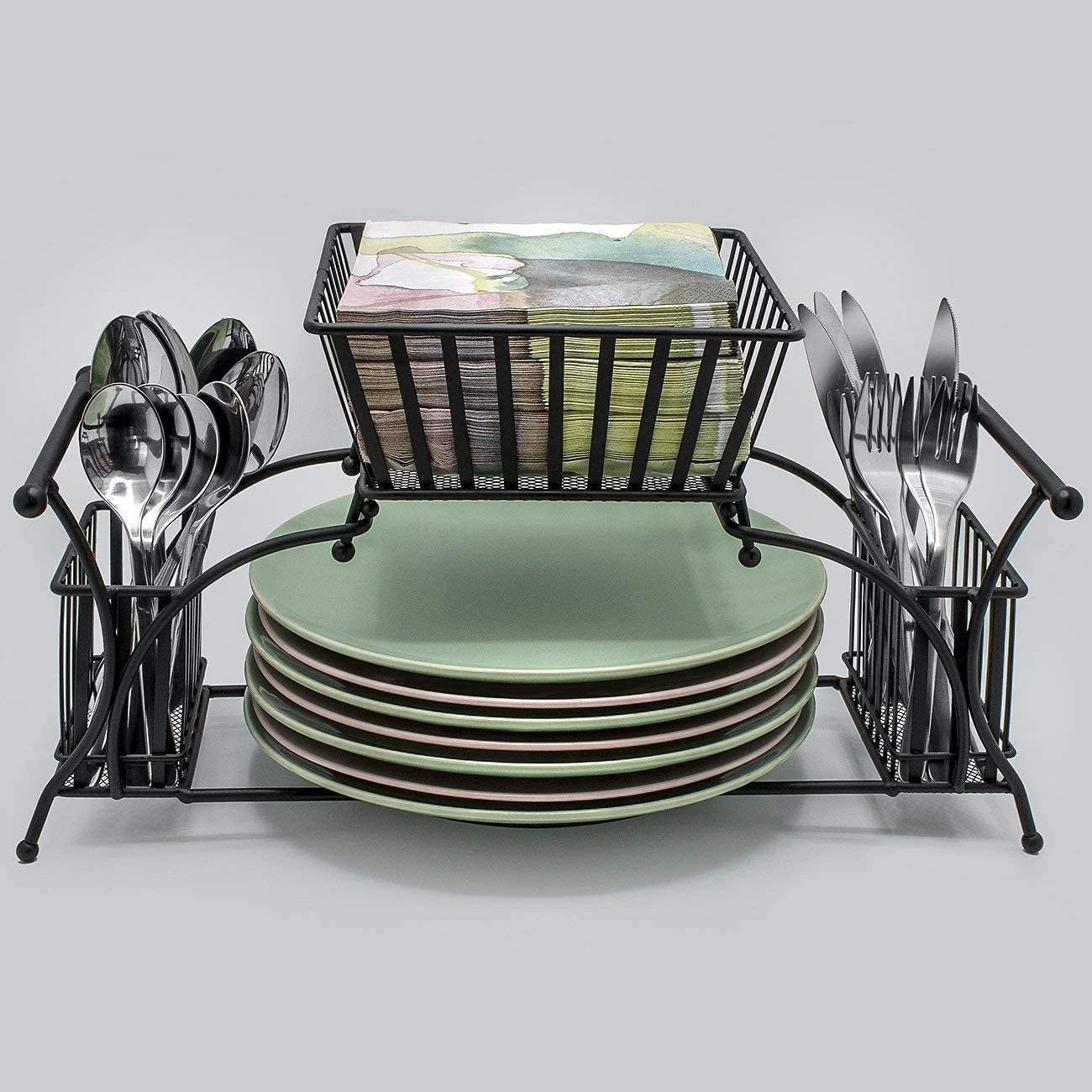 Unique Wrought Iron Dish Rack & Napkin Holder – Kitchen & Dining Organizer