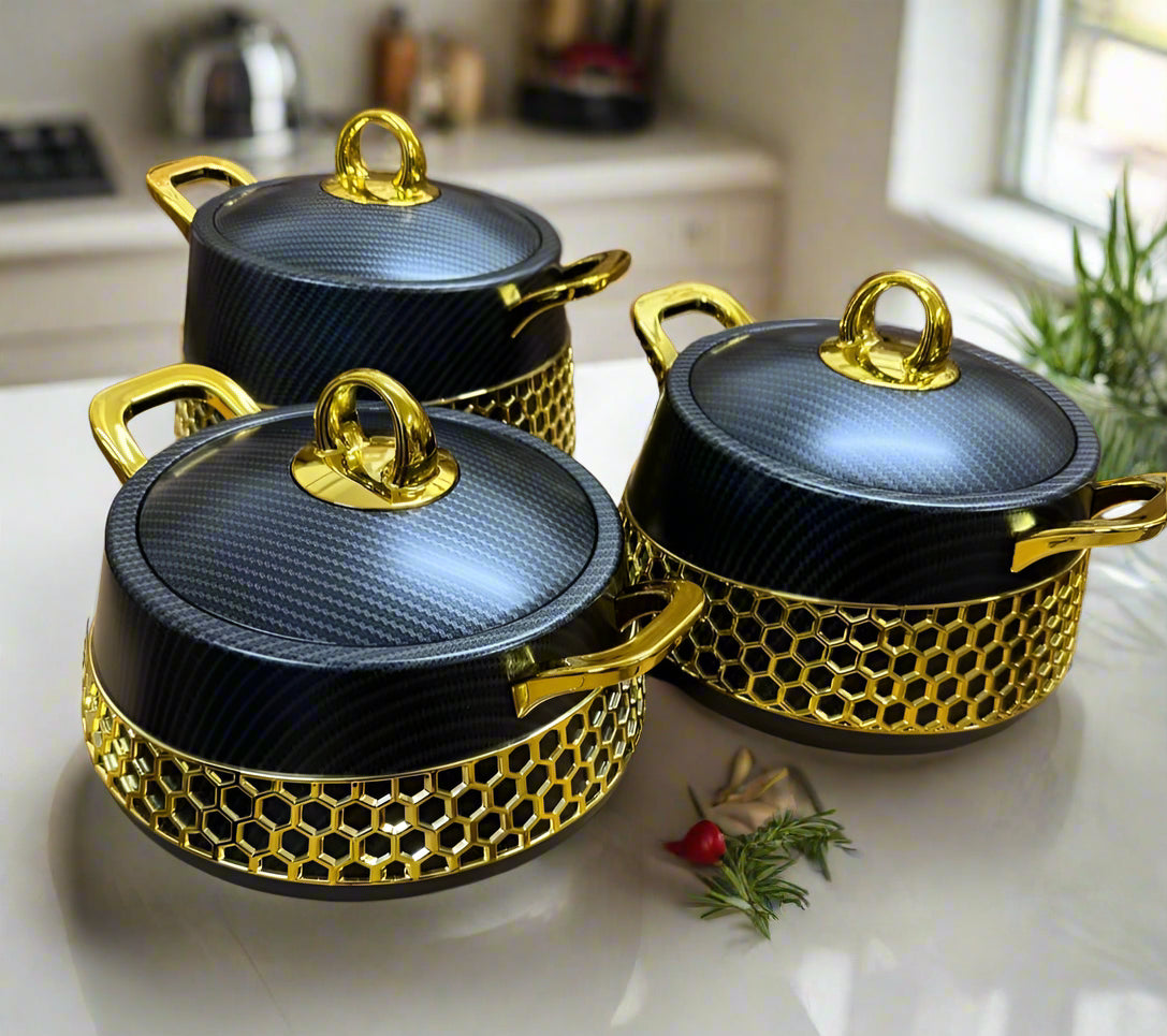 Elegant,Simple, Classic and luxury 3pcs Food Warmer HotPots