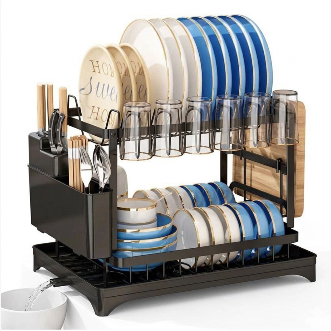 2-Tier Kitchen Dish Rack with Drain Tray