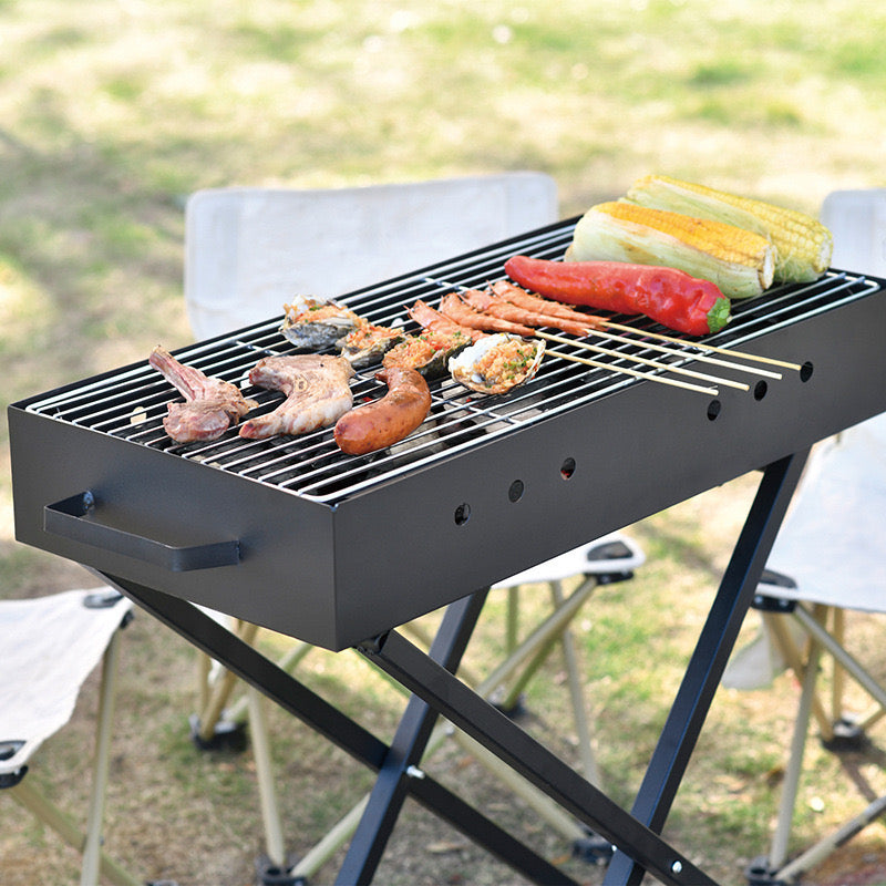 Folding Charcoal BBQ Grill with Manual Air Blower – Portable