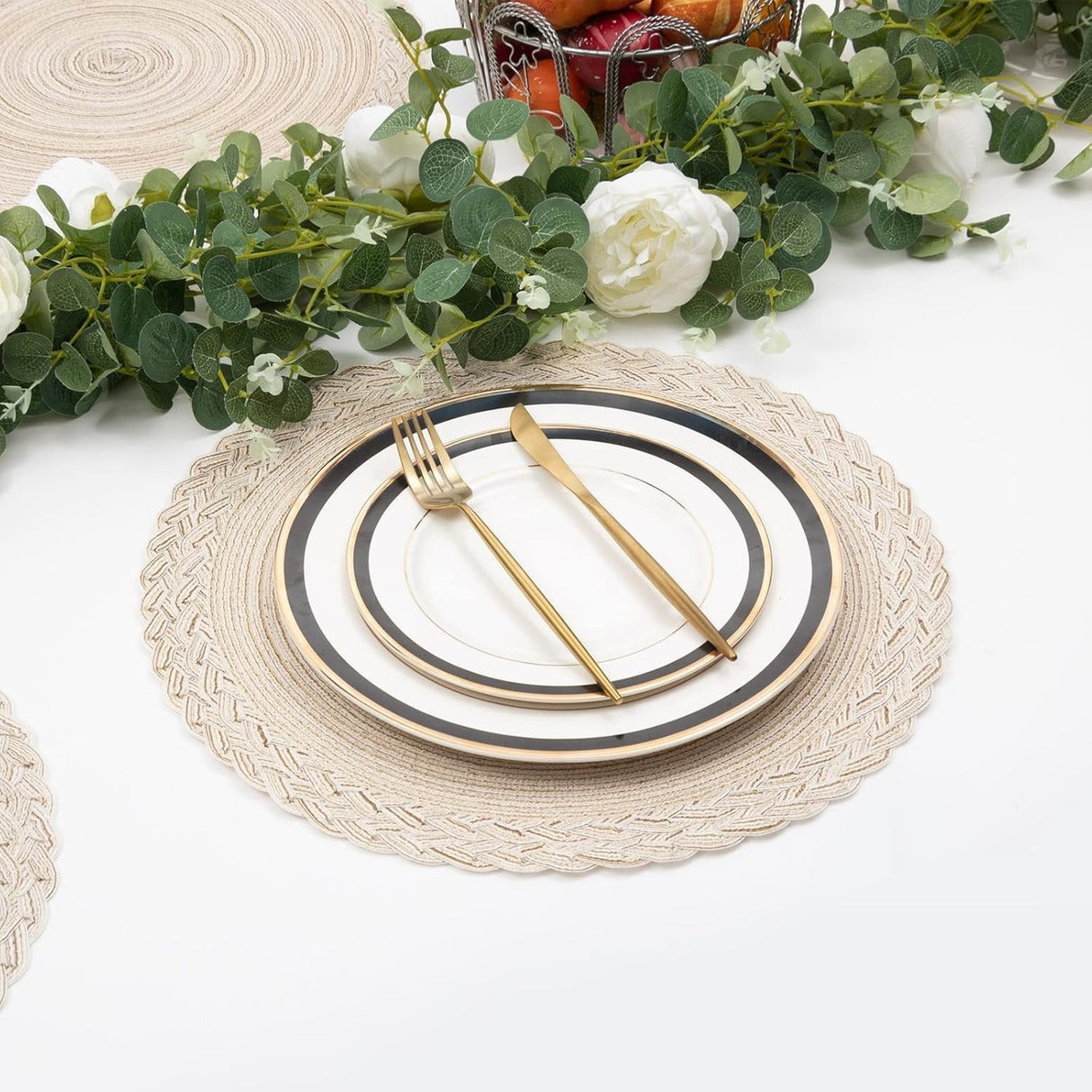 38cm Round Placemats Set of 6 Cotton Woven Heat Resistant Washable Table Mat for Kitchen Dining Room