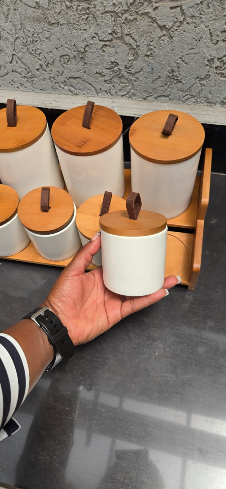 7pcs Ceramic Canisters Set with Bamboo Stand