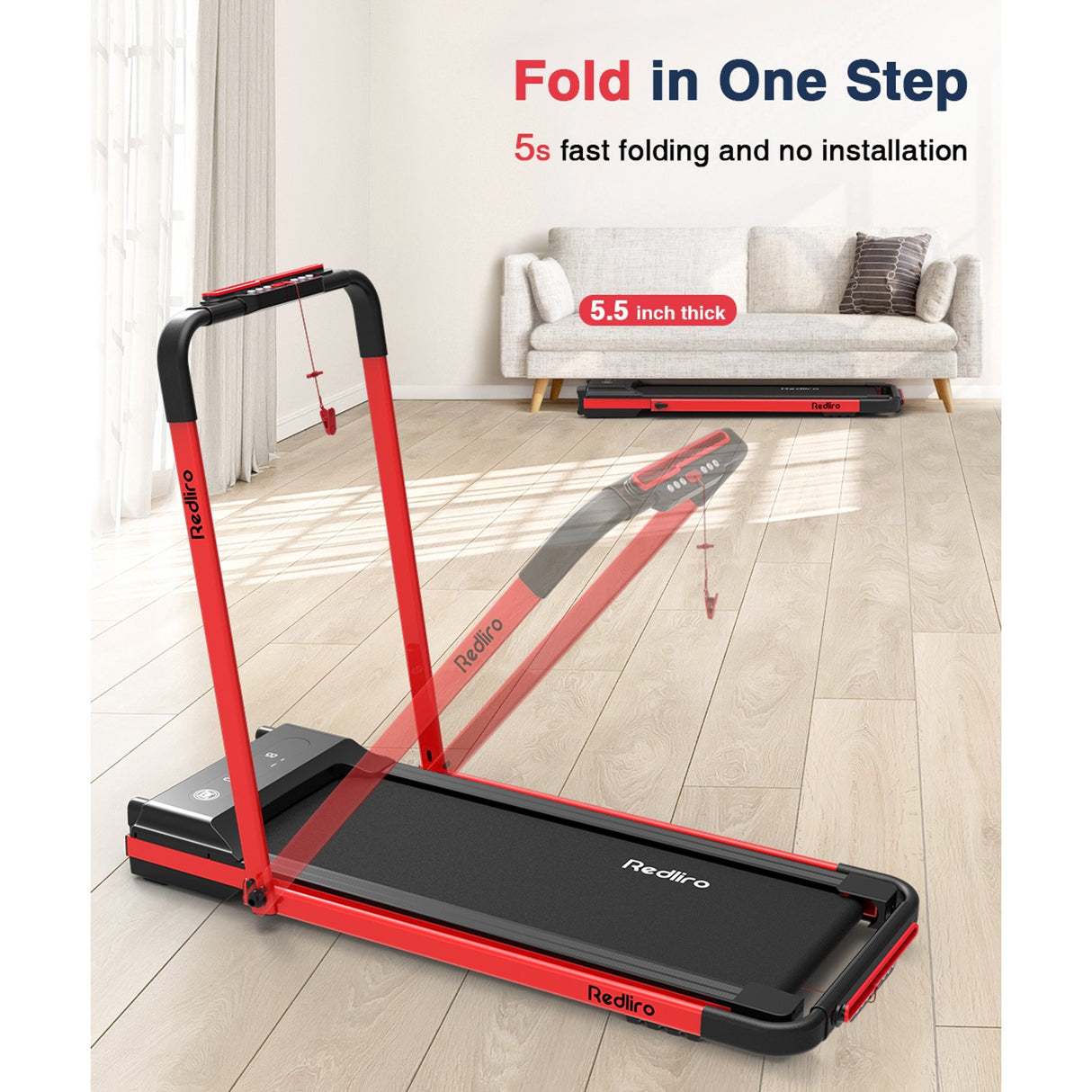 Under Desk Treadmill 2 in 1 Folding Electric Walking Pad Running Treadmill Machine Portable for Home Gym Office Fitness Small Apartment Compact Lightweight